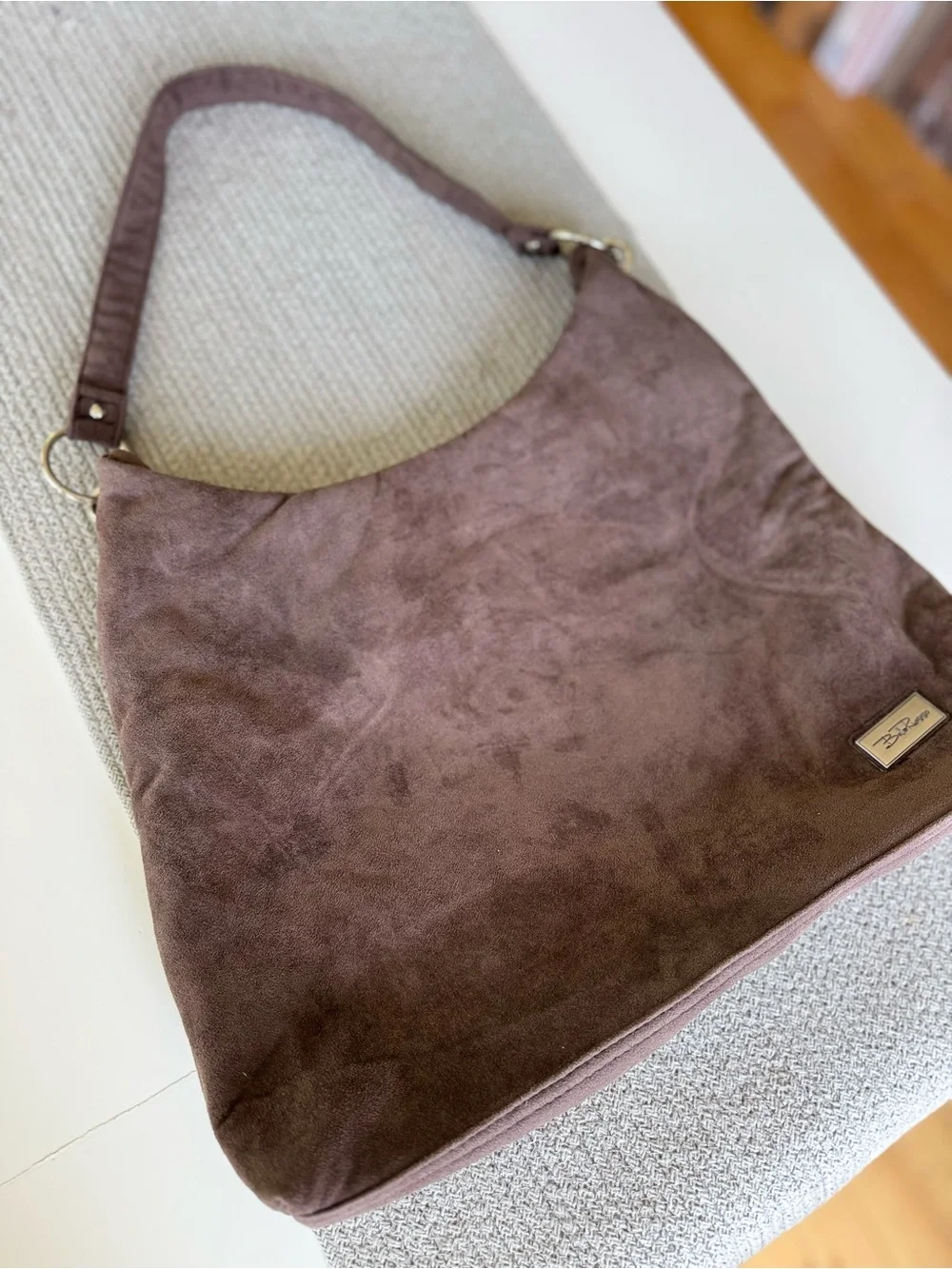 Bella Russo Taupe Brown Faux Suede Hobo Shoulder Bag Silver Accents